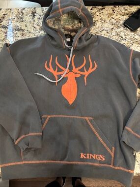 Men's Charcoal Gray Hoodie with Orange Deer Graphic